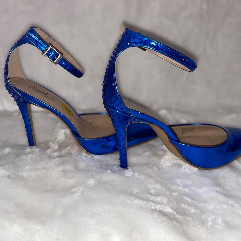 Charles By Charles David Metallic Blue Ankle Strap Heels - Picture 13 of 13